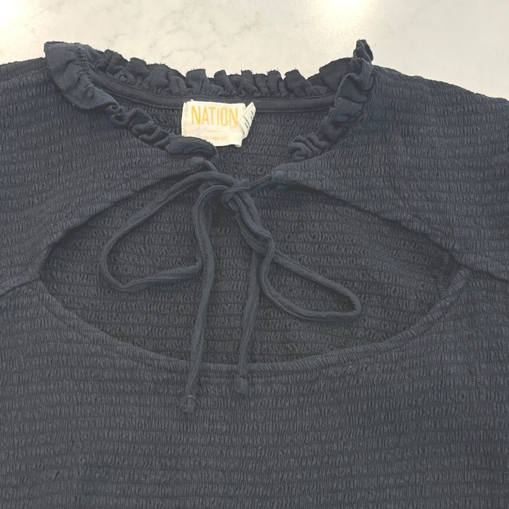 Nation LTD Abrielle Femme Cut-Out Top Womens M Black Smocked Puff 3/4 Sleeve - Picture 3 of 8